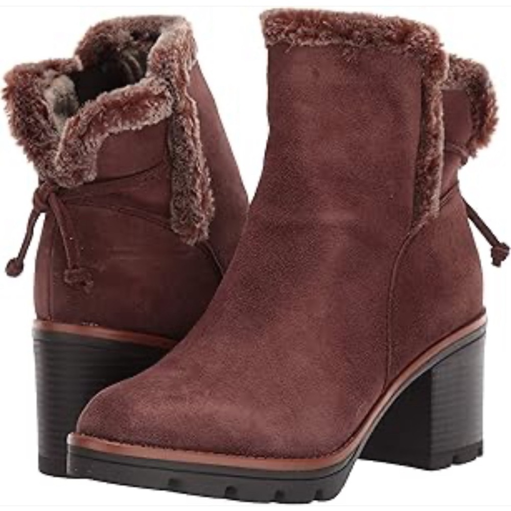 Naturalizer Chocolate Brown Chunky Heel Leather Fleece Valene Ankle Comfort Boot